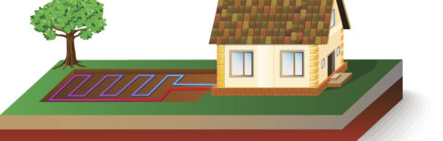 Diagram of a house receiving geothermal energy.